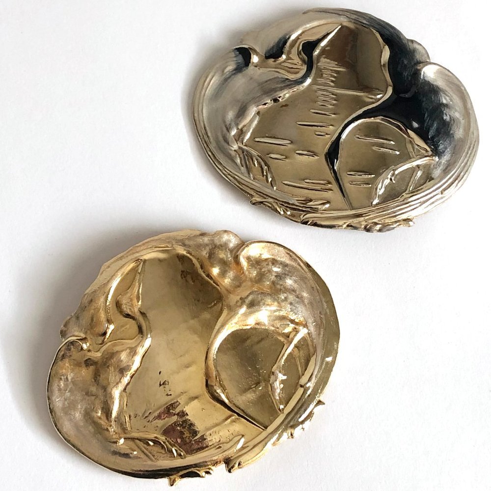VTG 70s 80s Charmant Art Belt Buckles Set of 2 Gold Silver Cranes Beverly Hills